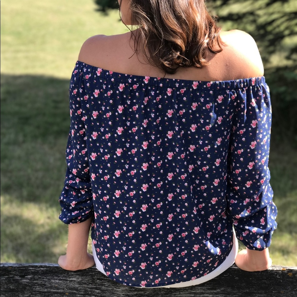 [2/$20] Off the Shoulder Blouse w/ Rouged Sleeves
